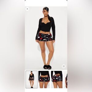 NWOT Not Tired Heart Patterned Black Women's Fleece Pajama Shorts